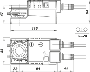 Вентс Belimo LM24A - Розміри